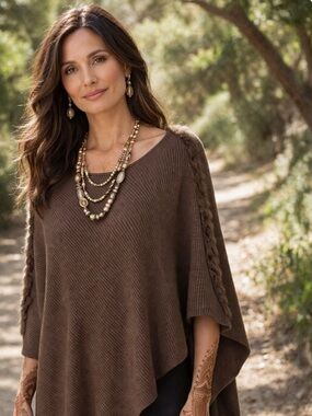 Elegant Chico’s Brown Knit wrap with Faux Fur Trim